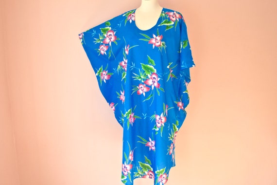 Plus Caftan Dress.  Caftan. Kaftan. Blue and Pink Orchids Caftan Dress.  Modern Size Small Medium Large XL 2XL 3XL Plus - VDS181