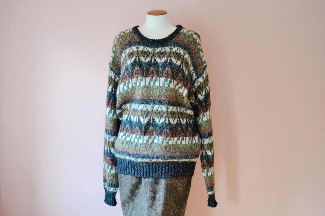 Vintage Men's Earthtone Tribal Knit Sweater. Green Brown. - Etsy