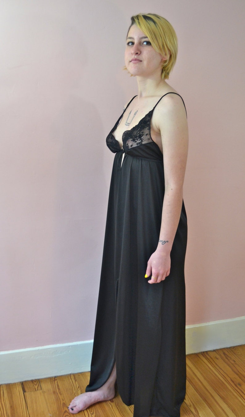 Vintage 70 S Lingerie Slinky Sexy Black Sleeveless Long Etsy