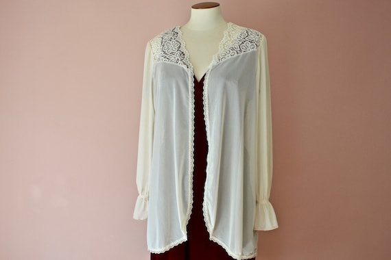 Buy Vintage Ivory Sheer Cardigan. Poet Sleeves. Lace Yoke