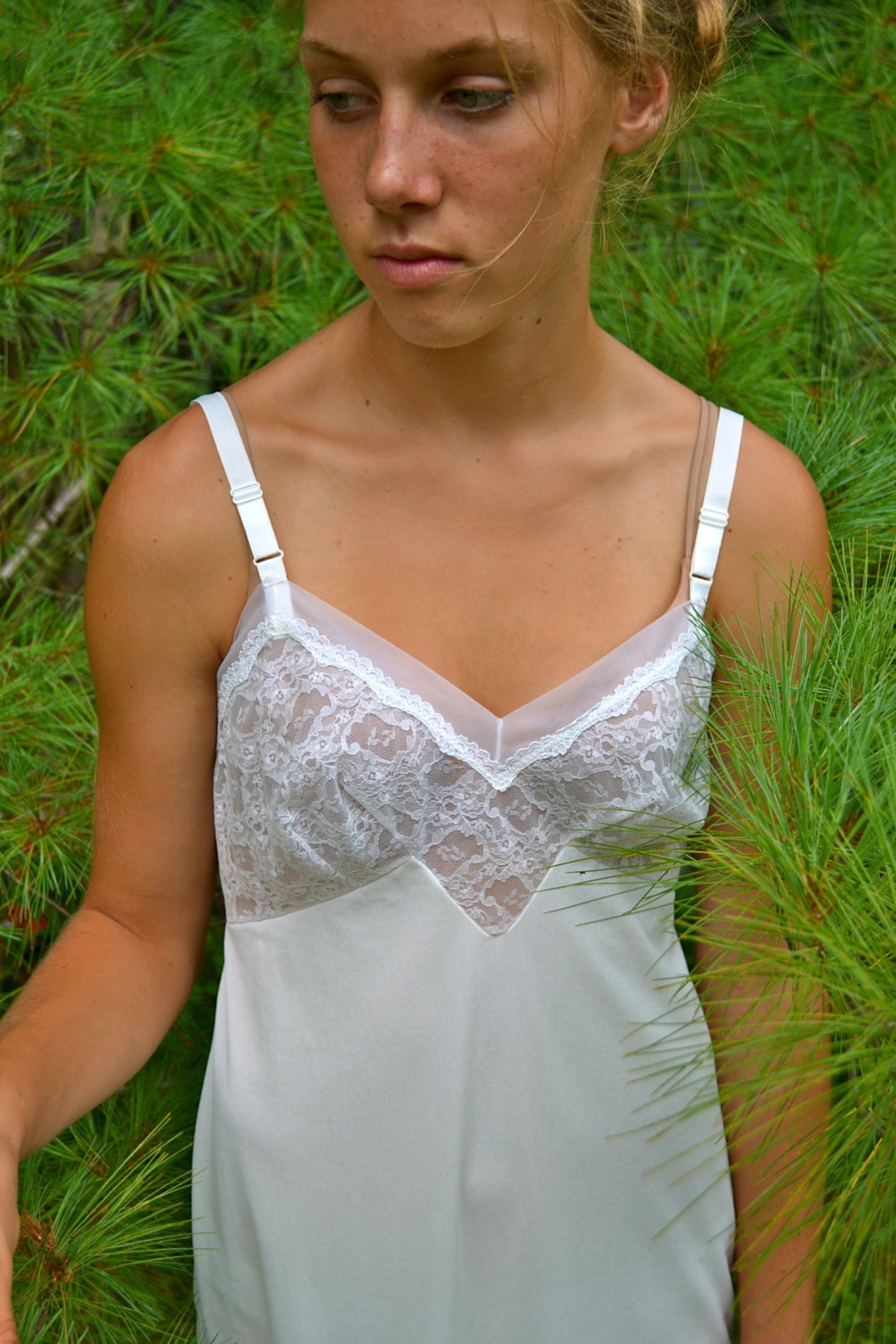 Vintage Lingerie White Crepe Full Slip Free Shipping Lace Etsy