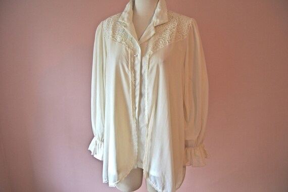 Vintage Ivory Sheer Cardigan. Poet Sleeves. Lace Yoke. Mesh - Etsy