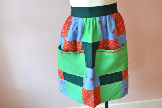 Vintage 1970s Patchwork Half Apron.  Oversized Po… - image 1