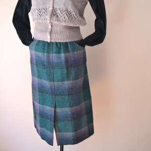 ツイードストレートスカート。織りスカート。イカットストライプ。ブルーグリーンパープル。ハンタースポーツウェア。モダンサイズ6 8 S - VDS171