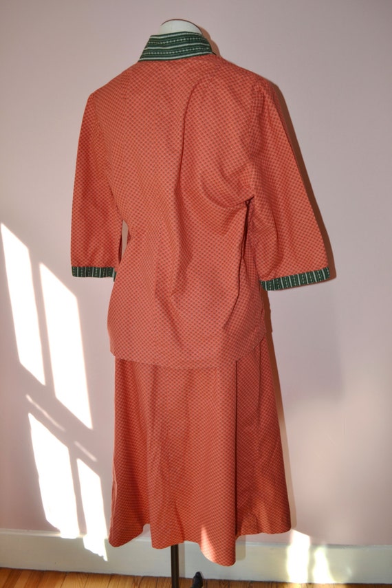 Folkwear.  Red Coral Calico Cotton Folk Dress Set… - image 5