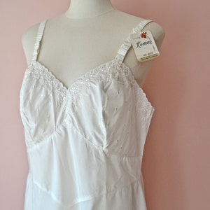 New Old 1960&#39;s 1970&#39;s White Komar Full Slip Dress.  White Eyelet Taffeta. Modern Plus Size Large XL - VL382