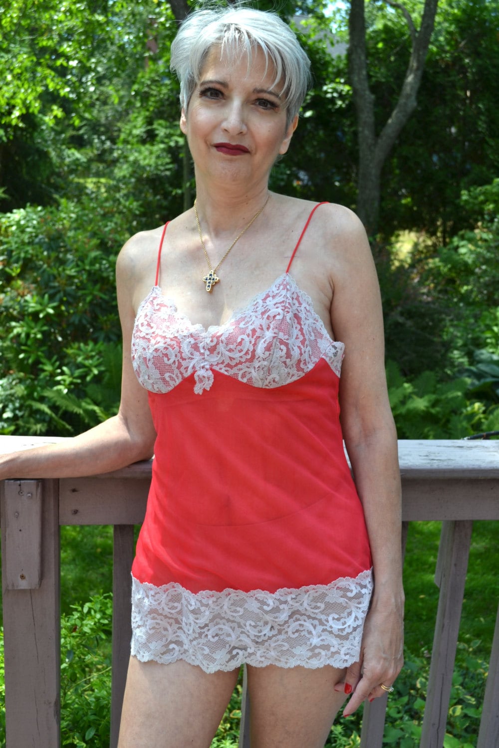 Double Chiffon Red Baby Doll. Lacy Short Sexy Lingerie. Vintage 1970's