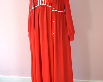 1970s Red Lolita Nighgown. Long Summer Nightgown & Robe. Formfit Rogers Peignoir Set.   Modern Size Small Medium  - VL74