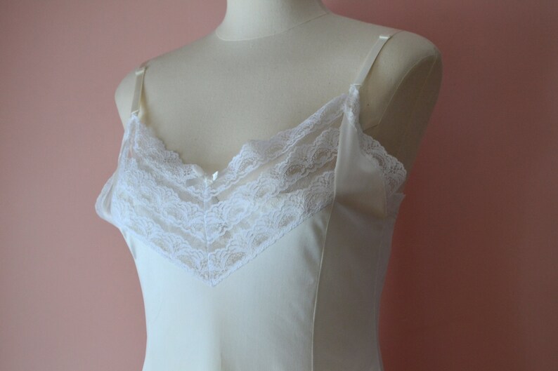 Ivory White Full Slip Dress with Wide Lace Chevron at Cleavage Etsy