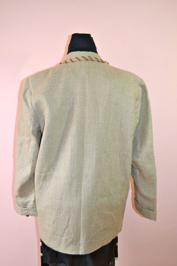 Vintage LagenLook Linen Blazer with Leather Whip … - image 3