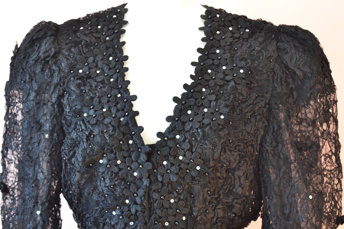 Fitted Black Lace Cocktail Blouse. Black Lace Goth Plunge - Etsy