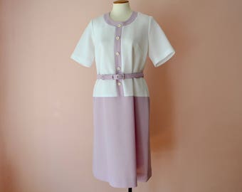 60s Lavendar  and White Color Block Shift. Day Shirt Dress.  1970s.  Modern Size  Medium 10 12 Large 14  - VDS208