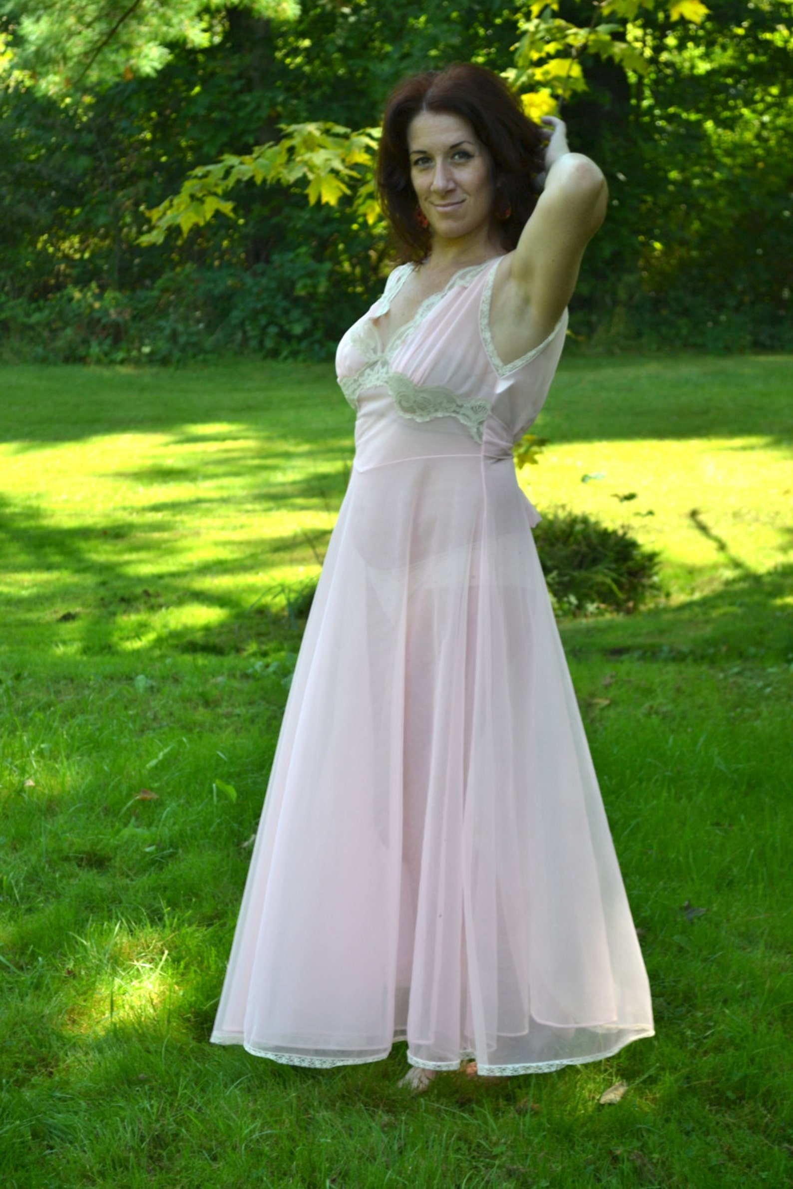 Vintage 60's Lingerie Pink See Through Double Chiffon Long | Etsy