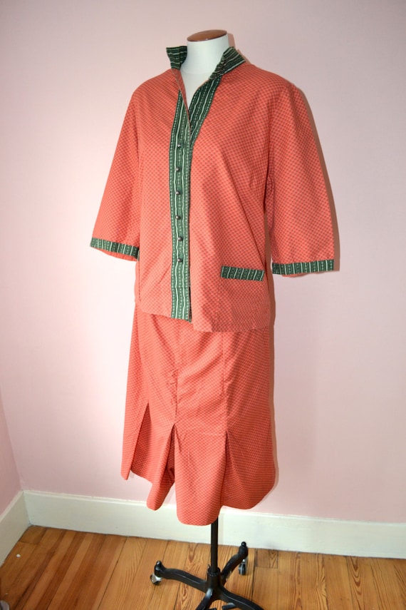 Folkwear.  Red Coral Calico Cotton Folk Dress Set… - image 2