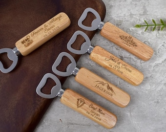 Ouvre-bouteilles en bois personnalisés en gros, cadeaux de mariage pour les invités, cadeau personnalisé pour les garçons d'honneur, cadeaux d'invités, articles promotionnels d'entreprise