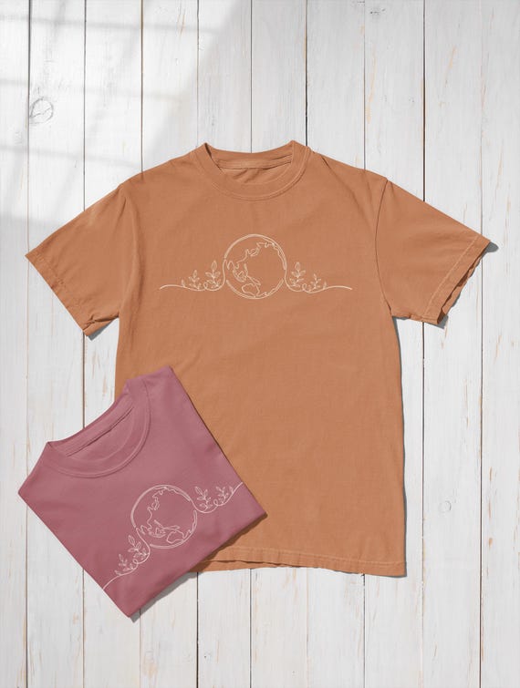 World Love T-Shirt | Minimal Line Art Earth & Floral Tee · Vintage Retro Feel