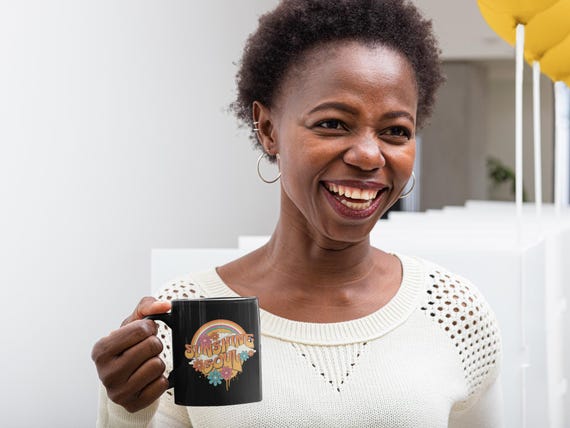 Sunshine Soul | Retro Vibes Black Ceramic Coffee Mug