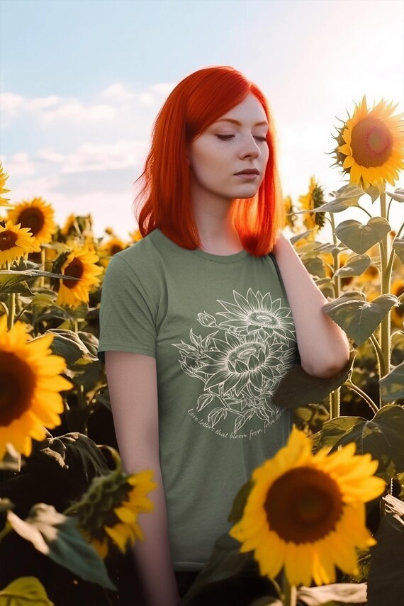 Hand-Drawn Sunflower Wildflowers T-Shirt | Minimal Line Art Floral Tee