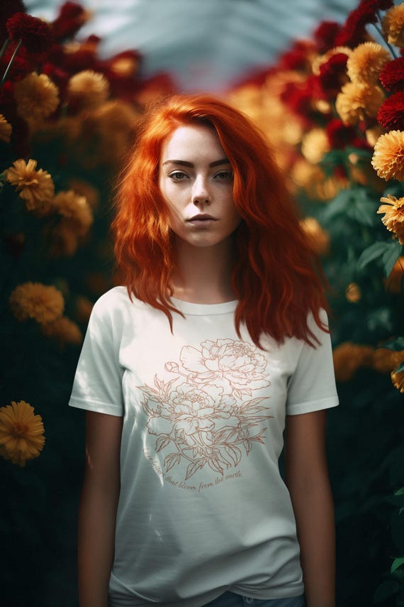Hand-Drawn Peony Wildflowers T-Shirt | Minimal Line Art Floral Tee