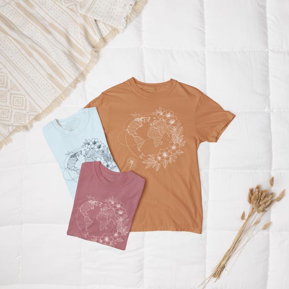 Vintage Travel T-Shirt | Minimalist Floral Globe