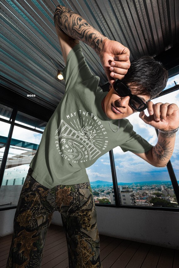 May the Bridges I Burn Enlighten the Way T-shirt | Minimal Motivational Vintage Style Line Art