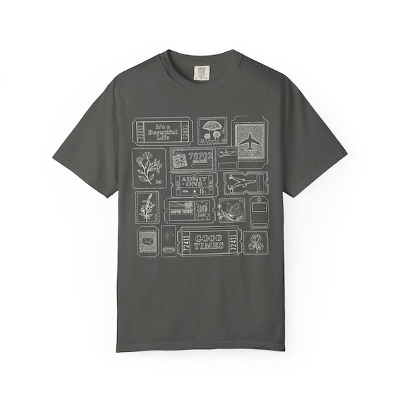 Minimalist Travel Collage T-Shirt | Vintage Postage & Ticket Sketch Tee