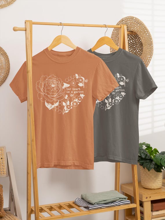 Her Heart is a Garden T-shirt | Floral Peony Illustration, Earthy Botanical Tee