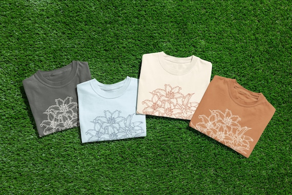 Hand-Drawn Day Lillies Wildflowers T-Shirt | Minimal Line Art Floral Tee