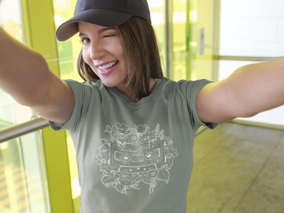 Vintage Music Illustration T-shirt | Retro Floral Mixtape