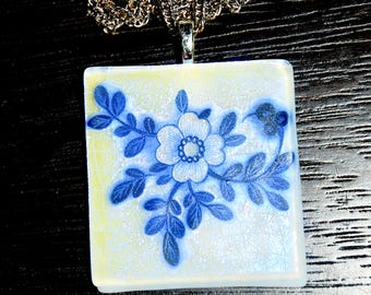 Fused Glass Dichroic Flower Pendant