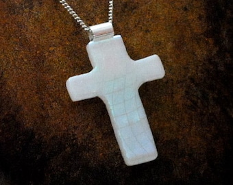 OOAK Dichroic Fused Glass Cross Pendant