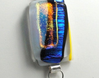 Fused Glass Dichroic and Sterling Silver Charm Pendant