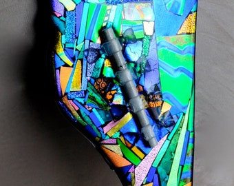 Fused Dichroic Glass Mezuzah Sculpture OOAK One of a Kind