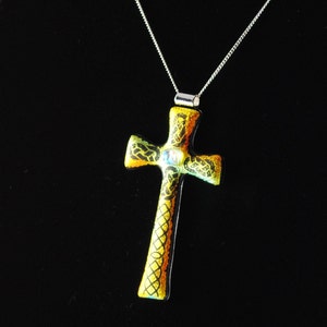 Fused Glass Celtic Design Cross Pendant