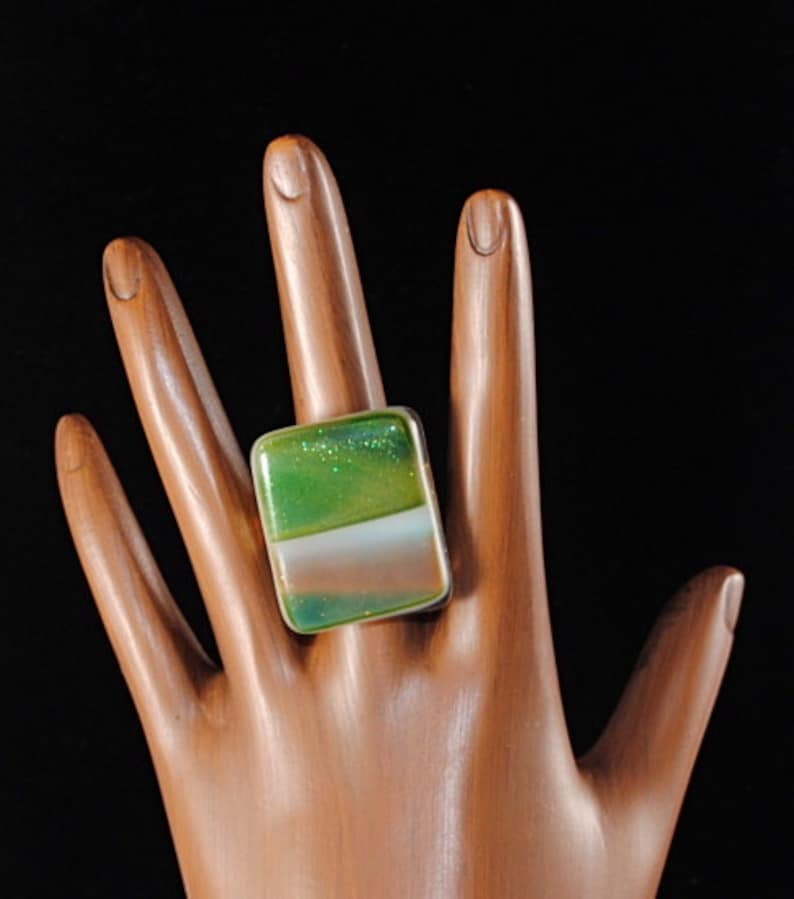 Fused Glass Ring on Vintage Trifari Ring Mount Etsy