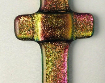Beautiful Large Cross Pendant.....Dichroic Fused Glass Cross Necklace