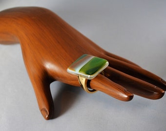 Fused Glass Ring on Vintage Trifari Ring Mount