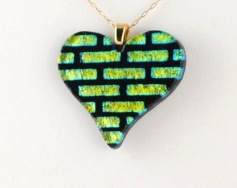 Heart Patterned Fused Dichroic Glass Heart Pendant