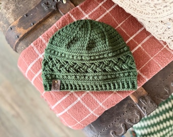 Celtic Braid Crochet Beanie Pattern | Textured Winter Hat (PDF Pattern)
