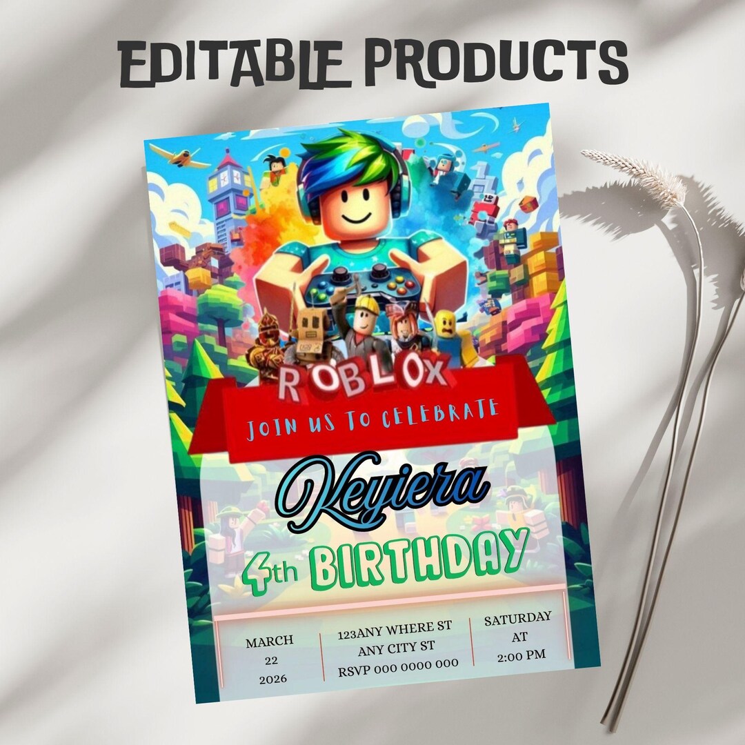 Editable Roblox Birthday Invitation, Gaming Party Template (digital ...