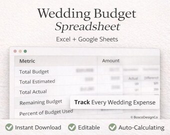 Editable Wedding Budget Tracker | Excel Spreadsheet (Digital Download)