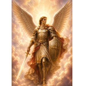 Art guerrier saint Michel archange | Impression catholique Golden Armor (téléchargement numérique)