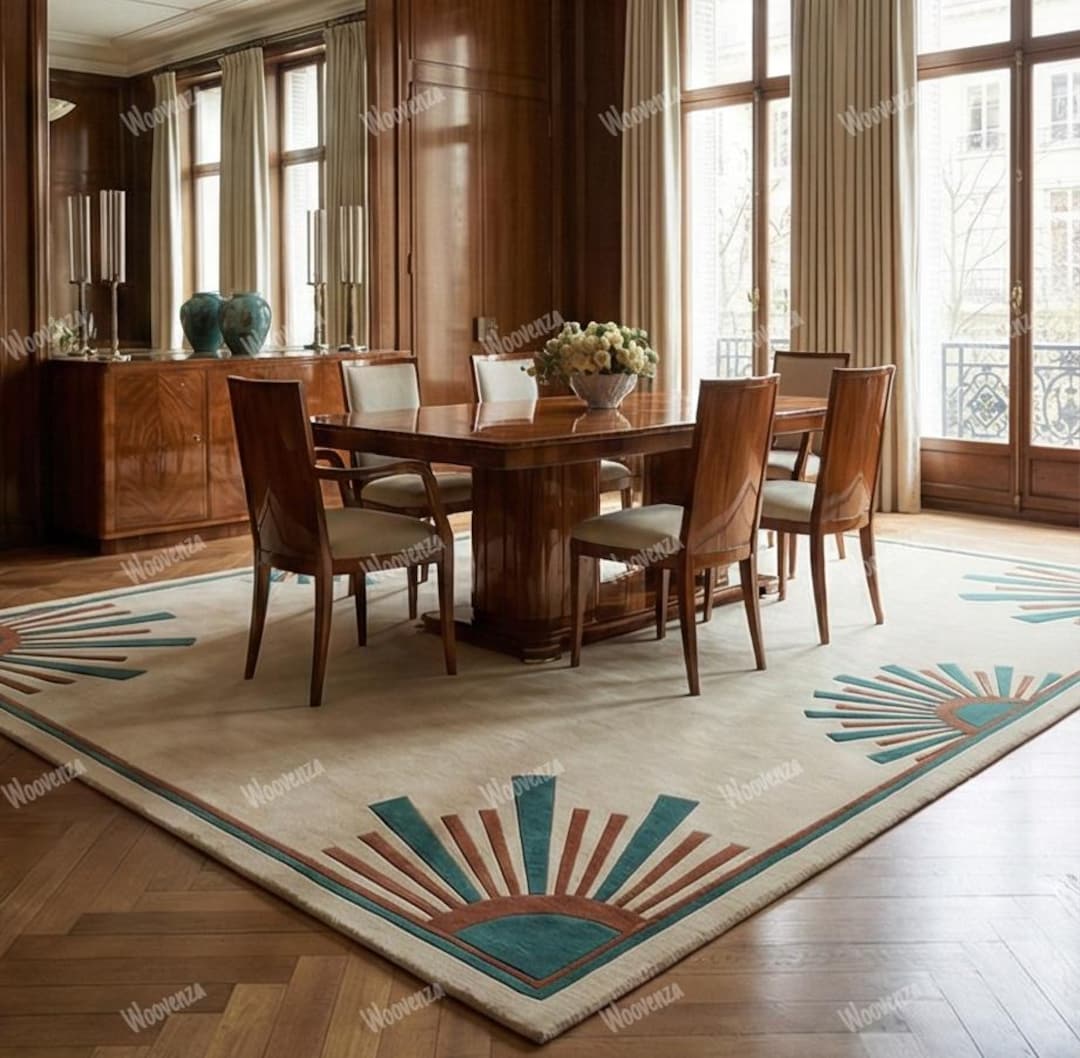 Art Deco Area Rug, Handmade Wool Rug, Geometric Luxury Living Room Rug ...