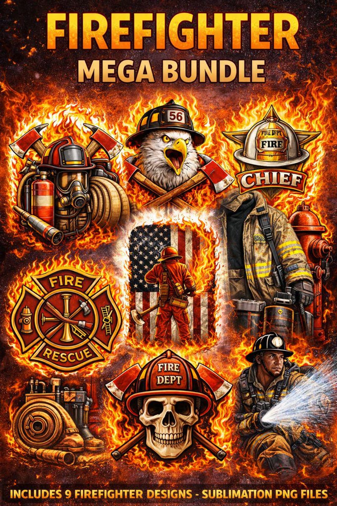 Firefighter Sublimation MEGA Bundle - Etsy
