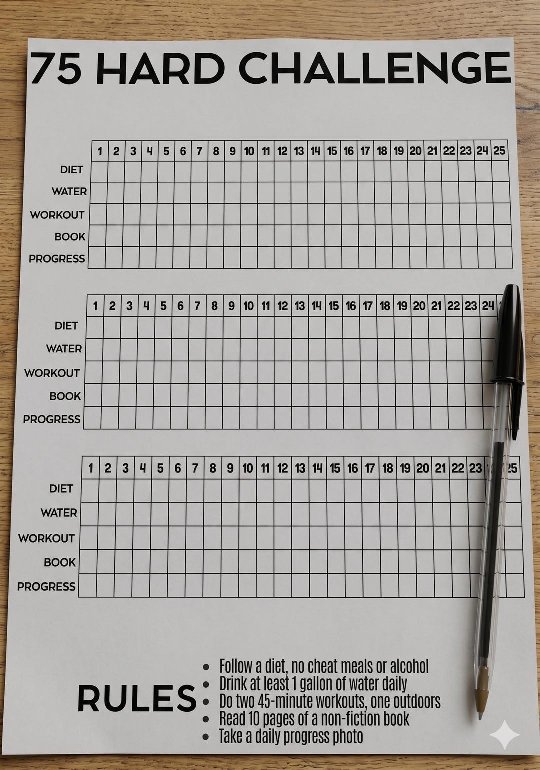 75 Hard Challenge Tracker Printable | 75 Day Challenge Planner ...