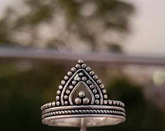 Oxidized Silver Gothic Filigree Statement Ring, Boho Mandala Brass Floral Band Ring,