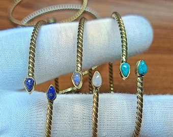 Handcrafted Gold-Plated Moonstone Cuff Bracelet – Boho Hippie Adjustable Jewelry,