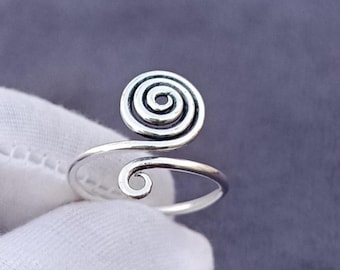 Oxidized Silver Swirl Ring, Adjustable Boho Wrap Ring