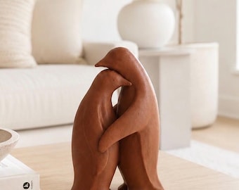 Estatua de pareja de pingüinos, regalo de aniversario para parejas, decoración escandinava para el hogar, escultura romántica.