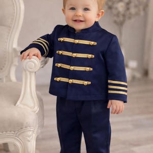 Baby Boy Royal Prince Suit – Navy Jacket and Pants Set, First Birthday Outfit